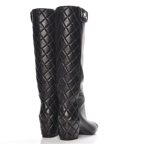 chanel quilted knee high boots|chanel black canvas heel boots.